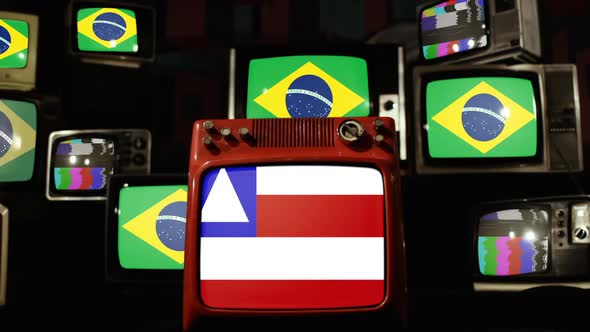 Flag of Bahia and Brazil Flags on Retro TVs.