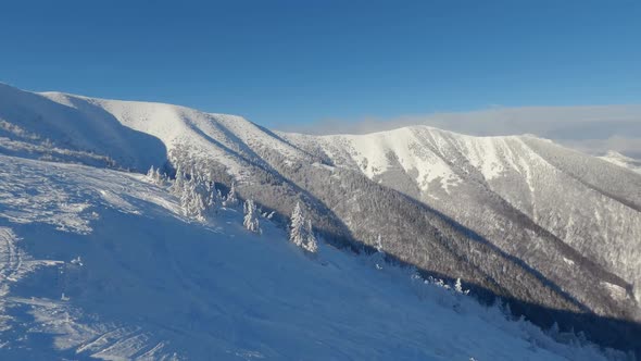 Frozen Alps Mountains Ski Resort Panorama Winter