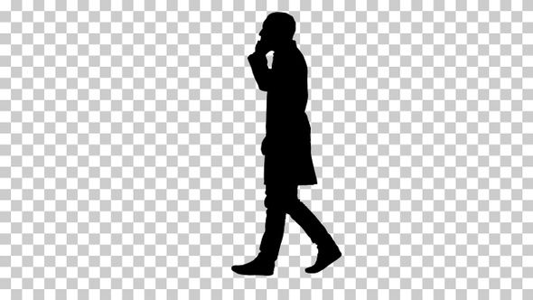 Silhouette doctor walking, Alpha Channel