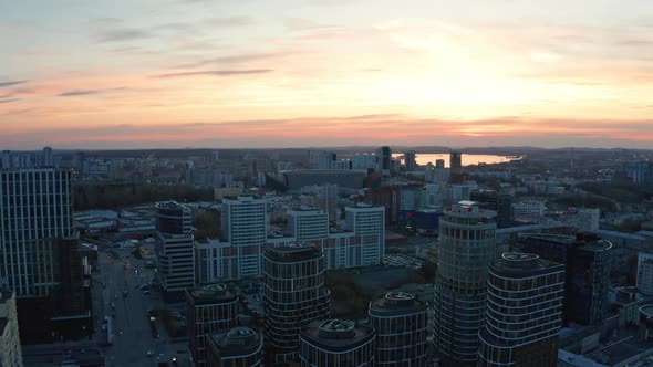 Aerial View of the City at Sunset