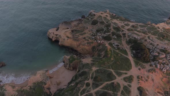 Aerial view of paths on the coastline