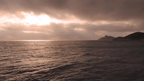 Beautiful Aegean Sea and Sun in the Clouds Near the Ruins of Greek Sity Knidos Turkey