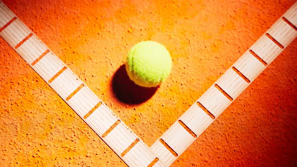 Endless animation of a tennis ball bouncing on the orange court. Slow-motion.