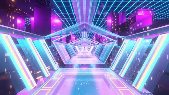 Seamless Loop Scifi Futuristic VJ Tunnel in Rainbow Colors