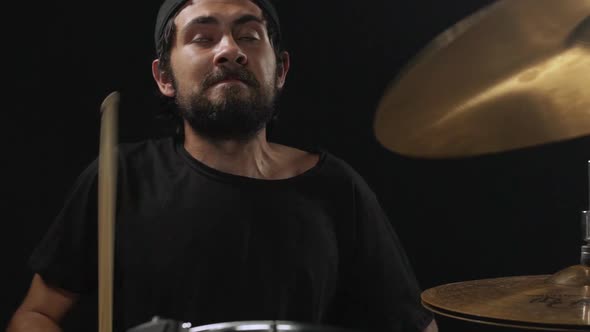 Rock Concert Drummer Playing on Drum Kit Slow Motion