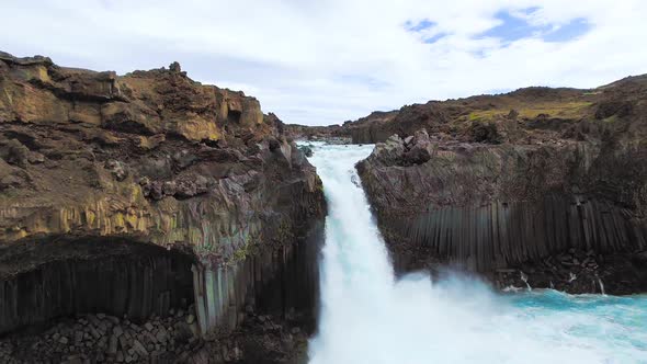 Drone Aerial View of The Aldeyjarfoss Waterfall in North Iceland