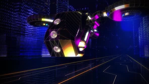 Close-up of a Black-Golden Drone from the Future. Computer Graphics. Animation. alt