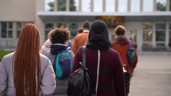 Multinational High School Students Going to Class