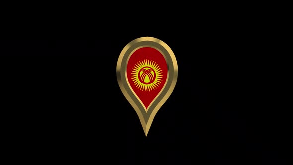 Kyrgyzstan Flag 3D Rotating Location Gold Pin Icon