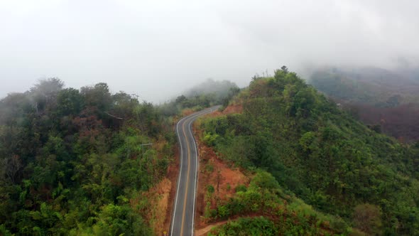 Aerial View of Curvy Road Number 3 in the Mountain of Pua District Nan Province Thailand