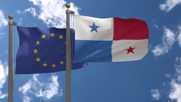 European Union Flag Vs Panama Flag On Flagpole