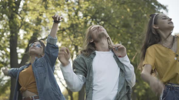 Group High Hippie Junkies Relaxing Sunny Summer Day Outdoors