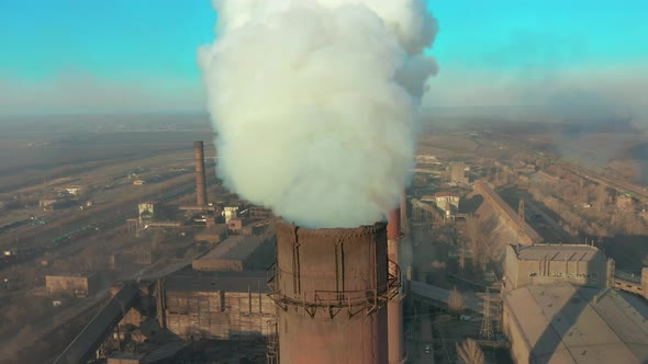 Billowing Steam From Smoke Stack Filling Sky, Super Slow Motion Close Up