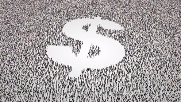 Crowd Of People Leaving Out A Dollar Symbol alt