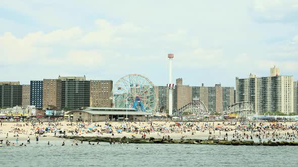 Crowded beach at Coney Island, New York City, New York, USA