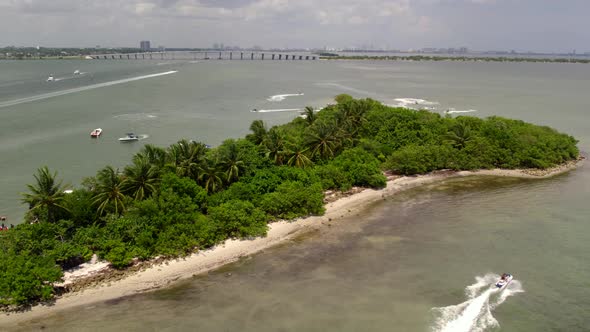 Aerial Drone Video Pace Park Island. Miami Weekend Drone Footage 4k 60fps