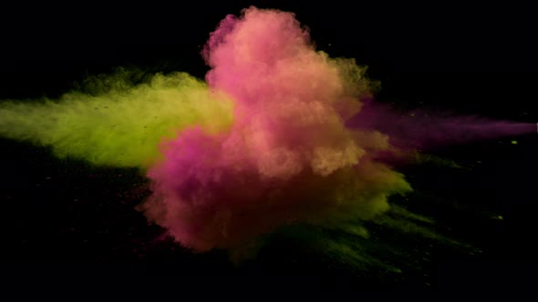 Super Slowmotion Shot of Color Powder Explosion Isolated on Black Background