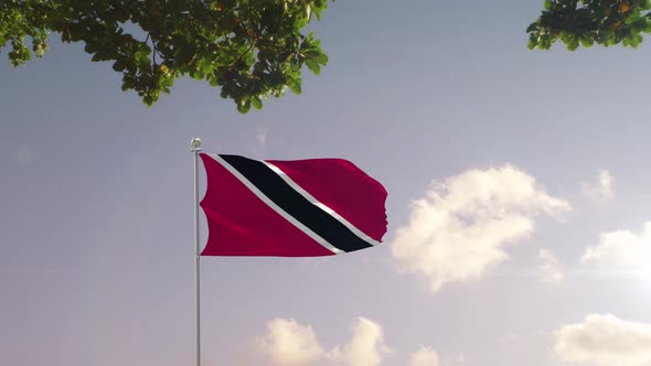 Trinidad and Tobago Flag With  Modern City 