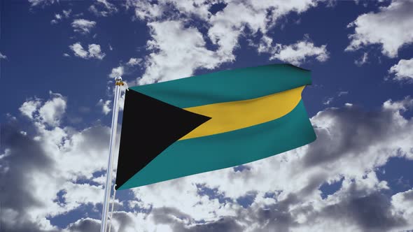 Bahamas Flag With Sky 4k