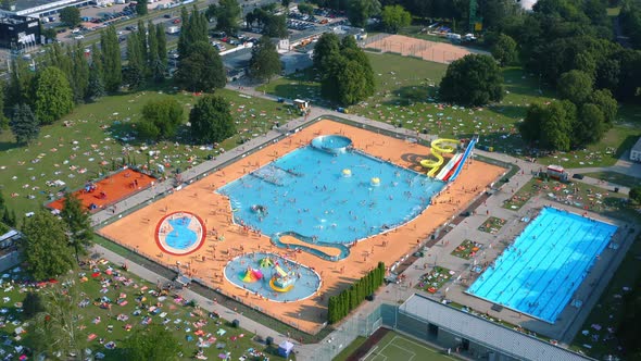 Aerial View of Open Air Swimming Pool in City