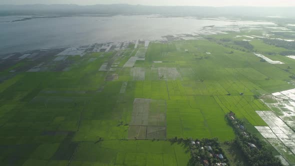 Landscape with a Lake, Farm Lands and Mountains