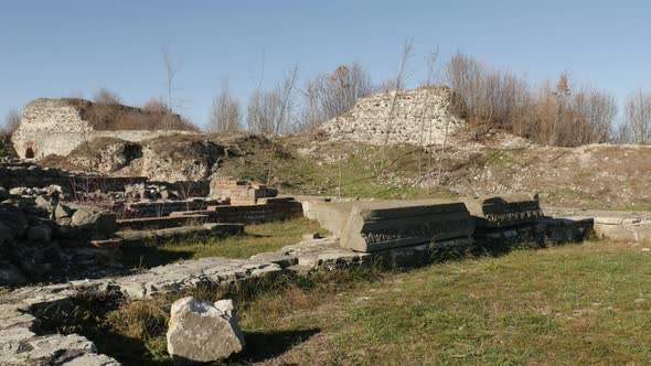 GAMZIGRAD, SERBIA - DECEMBER 25, 2017 Ancient ruins of Felix Romuliana palace stairs  built by Roman