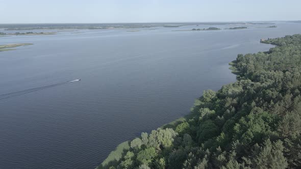 Dnipro River. Aerial View. Landmark of Ukraine, Flat, Gray