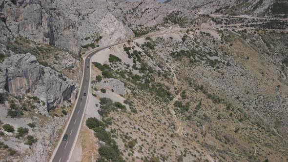 Fantastic Aerial View of a Mountain Road on the Coast of Croatia in the Region of Central Dalmatia