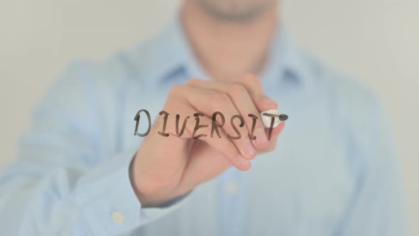 Diversity, Man Writing on Transparent Screen