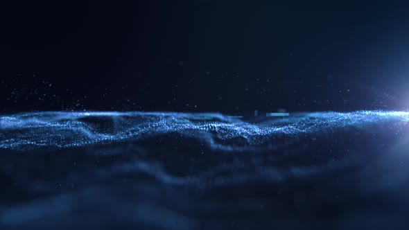 Futuristic Abstract Flowing Blue Particles Wave