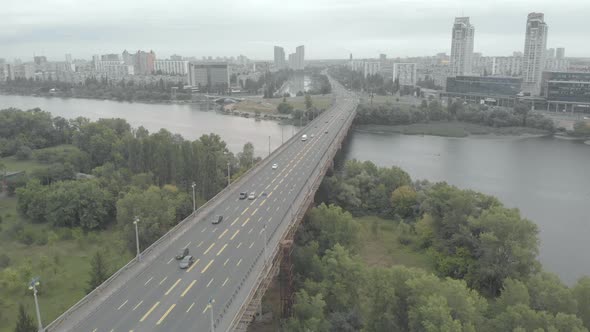 Paton Bridge Across the Dnipro River in Kyiv, Ukraine. Aerial View