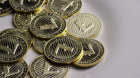 Rotating shot of Litecoin Bitcoins