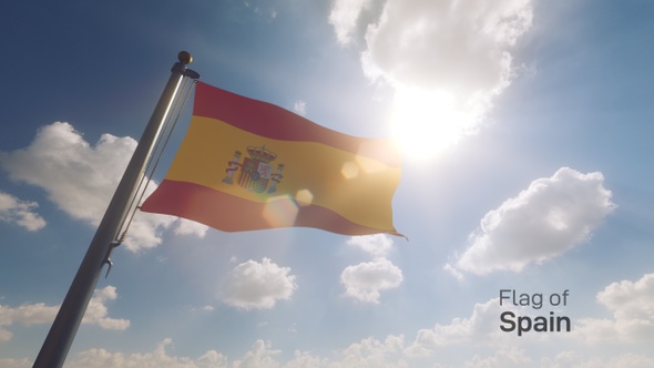 Spain Flag on a Flagpole V2