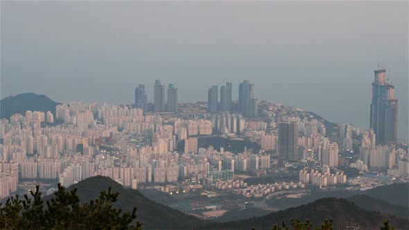 Busan, Korea, Timelapse  - The Haeundae Beach beach from day to night