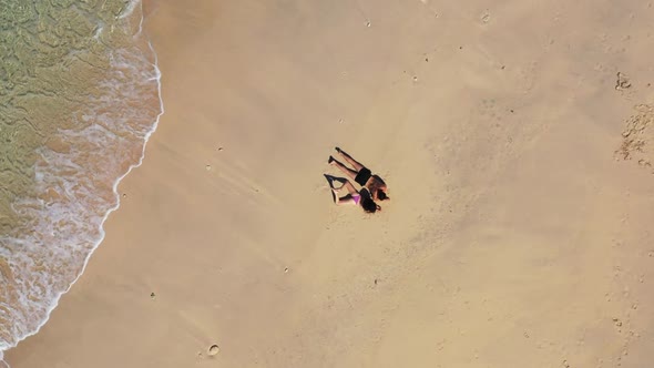 Man and lady suntan on marine sea view beach vacation by blue ocean with white sandy background of G