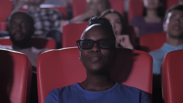 African American Female Watching Exciting 3d Movie