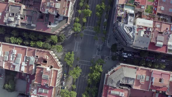Vehicles Driving Through an Intersection in Barcelona City Bird's Eye View