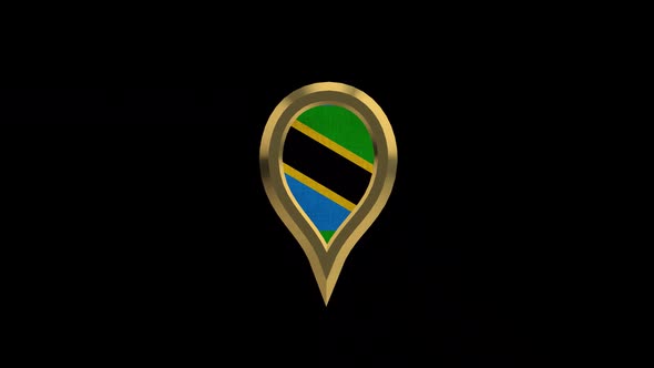 Tanzania Flag 3D Rotating Location Gold Pin Icon