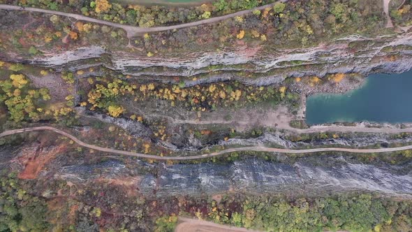 Aerial View of Velka Amerika aka Great America Abandoned Limestone Quarry, Czech Republic. Top Down