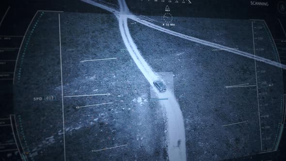 Spy Drone is Tracking the Car. Computer User interface. Live camera. Close up alt