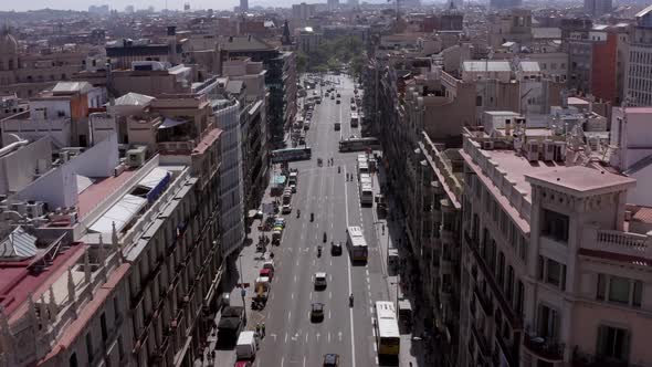 Bustling City Streets Fly Through in Barcelona Spain in the Summer 