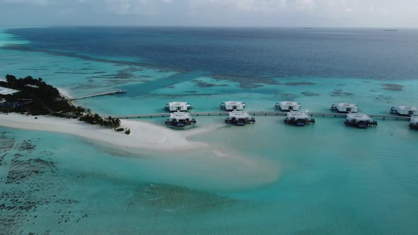 Scenic Aerial Drone Fly Over Maldives Resort