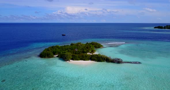 Luxury above island view of a summer white paradise sand beach and aqua blue water background