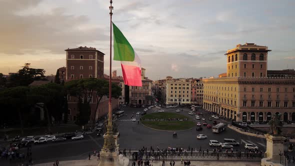 Rome Skyline at Beautiful Sunset. Traffic City