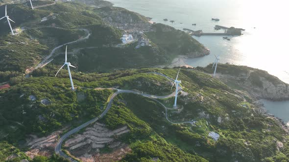 Wind Turbines in mountain during sunset