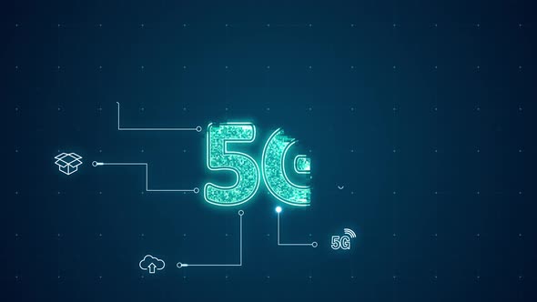 Blue digital 5G LOGO with line connection and data transfe technology abstract background