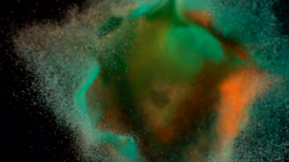 Colored particles fly after being exploded, Slow Motion