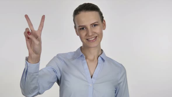 Young Businesswoman Gesturing  Victory Sign