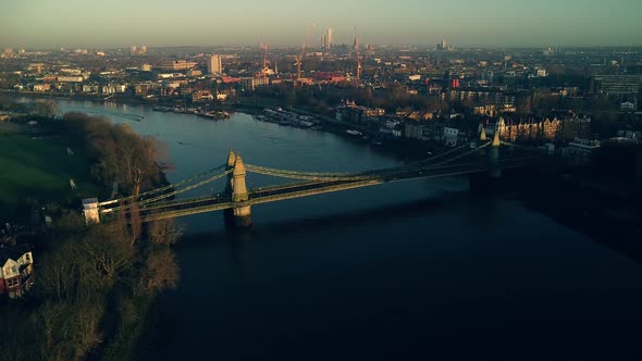 River Thames Drone Aerial Sunrise Sunset London Hammersmith Bridge