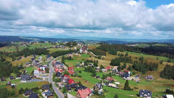 Beautiful Highland Valley Tatras Mountains at Cottage Houses in the Tourist City of Zakopane, Poland